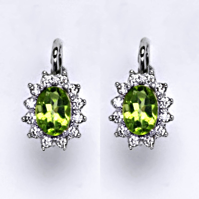 Zlaté náušnice Kate, přírodní olivín, bílé i žluté zlato, náušnice ze zlata, šperky s olivínem, NK 1480