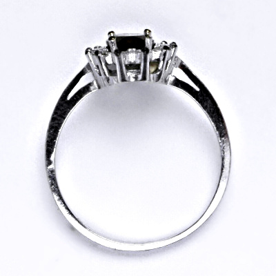 Zlatý prsten Kate, přírodní záhněda, čiré zirkony, bílé i žluté zlato - T 1480 