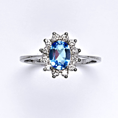 Zlatý prsten Kate, přírodní topaz swiss, čiré zirkony, bílé i žluté zlato - T 1480