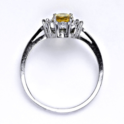 Zlatý prsten Kate, přírodní citrín pálený, čiré zirkony, bílé i žluté zlato - T 1480