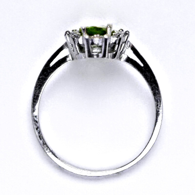 Zlatý prsten Kate, přírodní olivín, čiré zirkony, bílé i žluté zlato - T 1480 