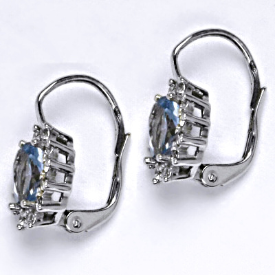 Zlaté náušnice Kate, syntetický akvamarin svštlý, čiré zirkony, bílé i žluté zlato, NK 1480 