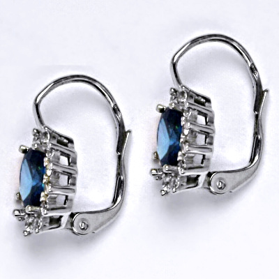 Zlaté náušnice Kate, synt. akvamarin tmavý, čiré zirkony, bílé i žluté zlato, NK 1480 