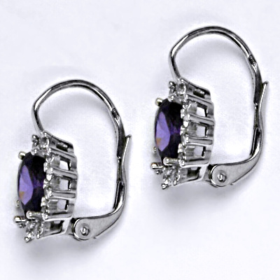 Zlaté náušnice Kate, synt. ametyst tmavý, čiré zirkony, bílé i žluté zlato, NK 1480