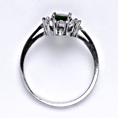 Zlatý prsten Kate, imitace smaragdu, čiré zirkony, bílé i žluté zlato - T 1480 