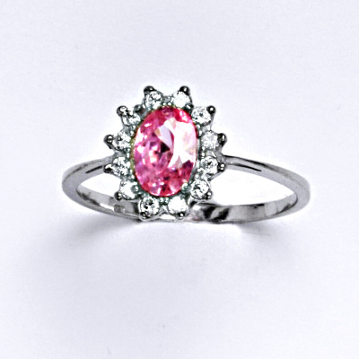 Zlatý prsten Kate, růžový zirkon, čiré zirkony, bílé i žluté zlato - T 1480 