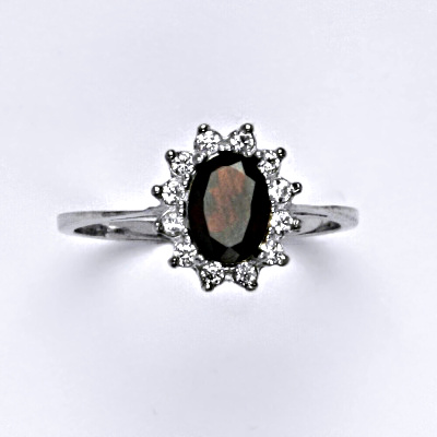 Zlatý prsten Kate, přírodní granát, čiré zirkony, bílé i žluté zlato - T 1480 