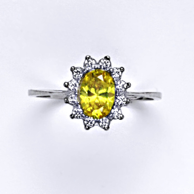 Zlatý prsten Kate, žlutý zirkon, čiré zirkony, bílé i žluté zlato - T 1480 