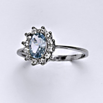 Zlatý prsten Kate, zirkon akvamarin sv. , čiré zirkony, bílé i žluté zlato - T 1480