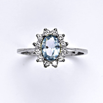 Zlatý prsten Kate, zirkon akvamarin sv. , čiré zirkony, bílé i žluté zlato - T 1480