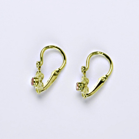 Zlaté dětské naušnice kytička , pink zirkon ,žluté zlato - 1274 poslední pár