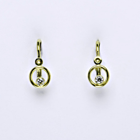Dětské zlaté náušnice kolečko, žluté zlato , čirý zirkon - 1284 poslední pár