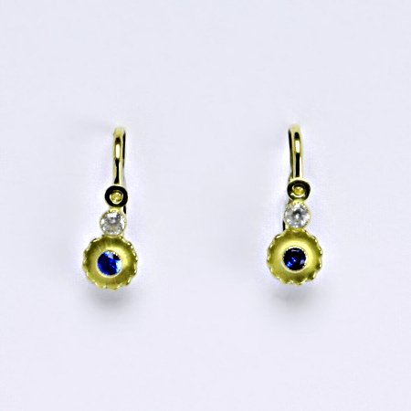 Dětské zlaté náušnice ,žluté zlato , zirkony spinel a čirý - 1286 poslední pár