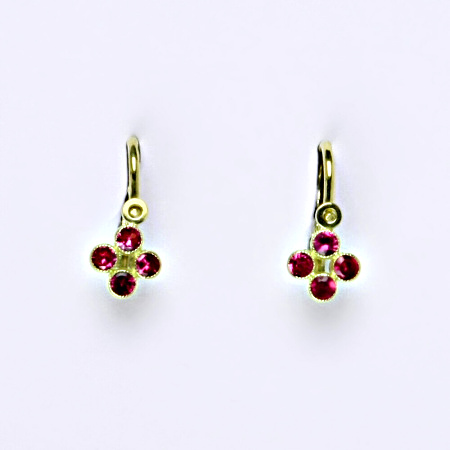 Dětské zlaté náušnice ,zirkon rubín, žluté zlato - 1299 poslední pár