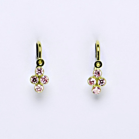 Dětské zlaté náušnice , žluté zlato , pink zirkony - 1307 poslední pár