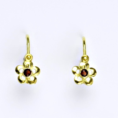 Dětské náušnice zlaté s granátem, žluté zlato, 0,80 g, NK 1385
