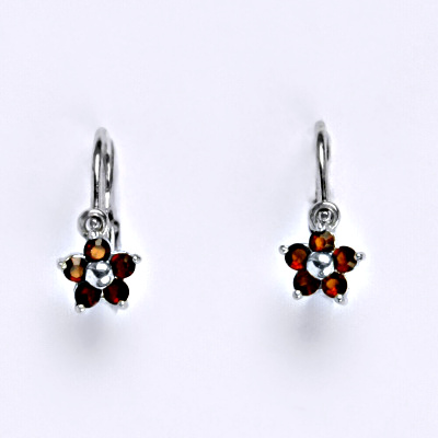 Dětské náušničky zlaté s granát, bílé zlato, NK 1391