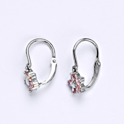 Dětské náušničky zlaté s růžovým zirkonem, bílé zlato, NK 1391