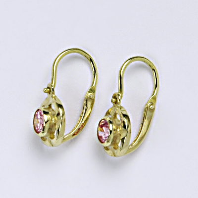 Dětské náušničky zlaté s růžovým zirkonem, žluté zlato NK 1380