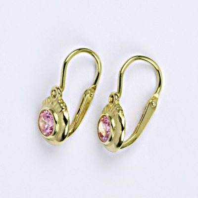 Dětské náušničky zlaté s růžovým zirkonem, žluté zlato NK 1382 