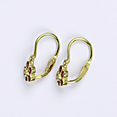 Dětské náušničky zlaté s čirým zirkonem s rubíny, žluté zlato NK 1384 