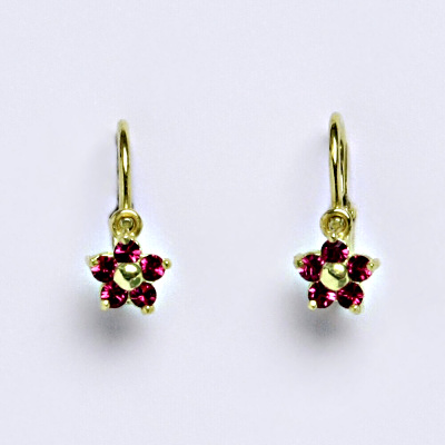 Dětské náušničky zlaté se Swarovski krystalem fuchsie,žluté zlato,NK 1391 SW