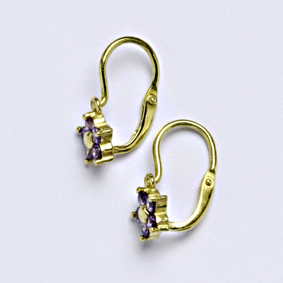Dětské náušničky zlaté se syntetickými ametysty, žluté zlato, NK 1391