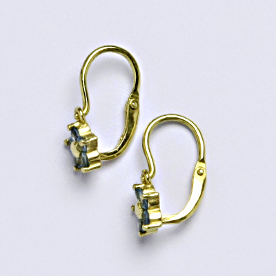 Dětské náušničky zlaté se syntetickými akvamaríny, žluté zlato, NK 1391