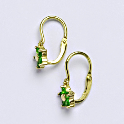 Dětské náušničky zlaté se zirkonem emerald, žluté zlato, NK 1391