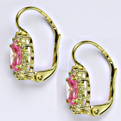 Zlaté náušnice Kate, žluté i bílé zlato , růžový zirkon 7x5 mm - VE 247