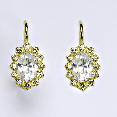 Zlaté náušnice Kate, žluté i bílé zlato ,čirý zirkon 7x5 mm - VE 247