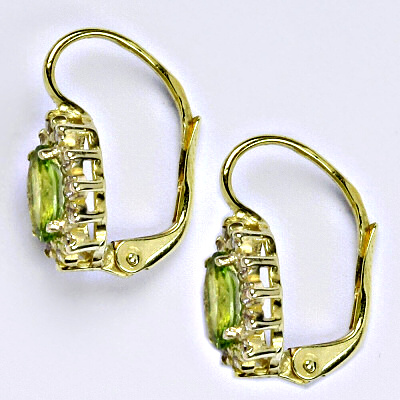 Zlaté náušnice Kate, žluté i bílé zlato , přírodní olivín 7x5 mm - VE 247