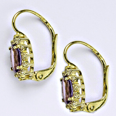 Zlaté náušnice Kate, žluté i bílé zlato ,přírodní světlý ametyst 7x5 mm - VE 247