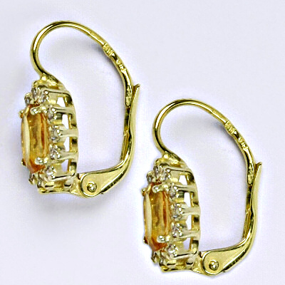 Zlaté náušnice Kate, žluté i bílé zlato ,přírodní citrín pálený 7x5 mm - VE 247