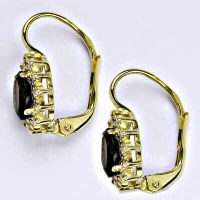 Zlaté náušnice Kate,žluté i bílé zlato, přírodní záhněda 7x5 mm - VE 247