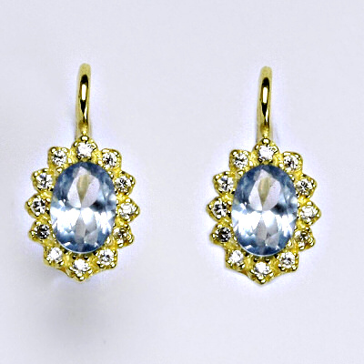 Zlaté náušnice Kate, žluté i bílé zlato ,zirkon akvamarin - VE 247