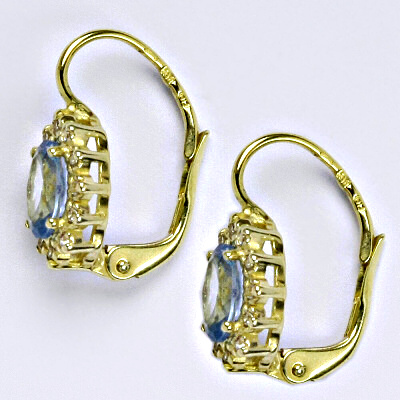 Zlaté náušnice Kate, žluté i bílé zlato ,zirkon akvamarin - VE 247