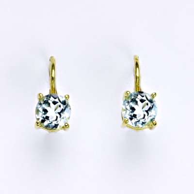 Zlaté náušnice, přírodní topaz sky 6 mm, žluté i bílé zlato - NK 1250
