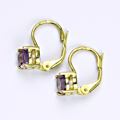 Zlaté náušnice, přírodní ametyst sv. 6 mm, žluté i bílé zlato - NK 1250
