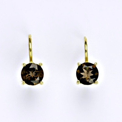 Zlaté náušnice, přírodní záhněda 6 mm, žluté i bílé zlato - NK 1250