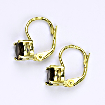 Zlaté náušnice, přírodní záhněda 6 mm, žluté i bílé zlato - NK 1250