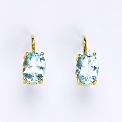 Zlaté náušnice, přírodní topaz sky, žluté i bílé zlato - NK 1245
