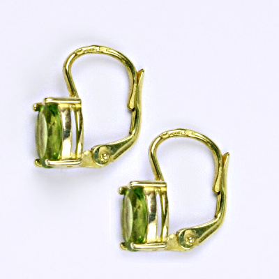 Zlaté náušnice, přírodní olivín, žluté i bílé zlato - NK 1245