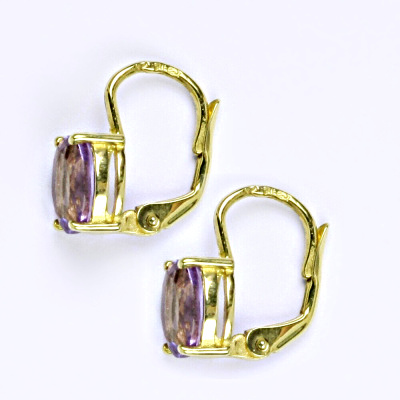 Zlaté náušnice, přírodní světlý ametyst, žluté i bílé zlato - NK 1245