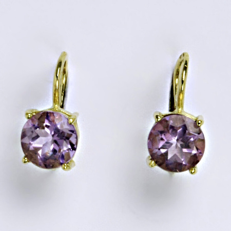 Zlaté náušnice, přírodní ametyst světlý 8 mm , žluté i bílé zlato 14 ct - NK 1357