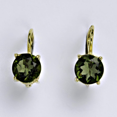 Zlaté náušnice ,přírodní vltavín 8 mm  žluté i bílé zlato 14 ct - NK 1357