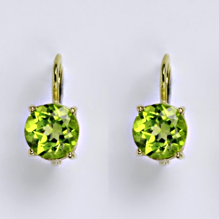 Zlaté náušnice,přírodní olivín 8 mm, žluté i bílé zlato 14 ct - NK 1357