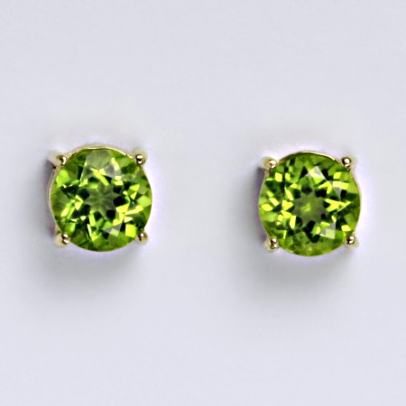 Zlaté náušnice,přírodní olivín, žluté i bílé zlato - NŠ 1252
