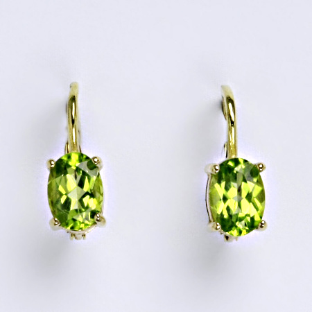 Zlaté náušnice, žluté i bílé zlato ,přírodní olivín - NK 1246