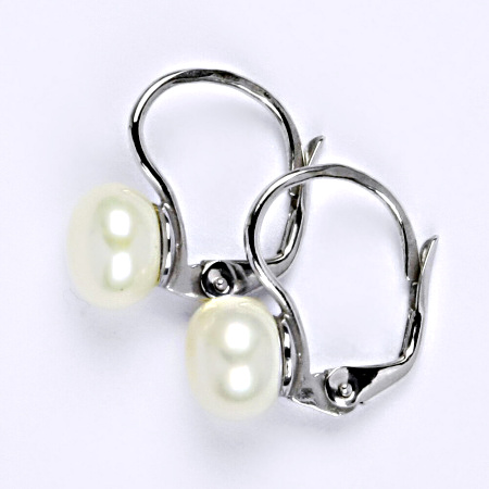 Zlaté náušnice s bílou přírodní perlou , bílé i žluté zlato - NK 1183 pp 8 mm